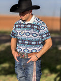 Aztec Print Polo-Blue
