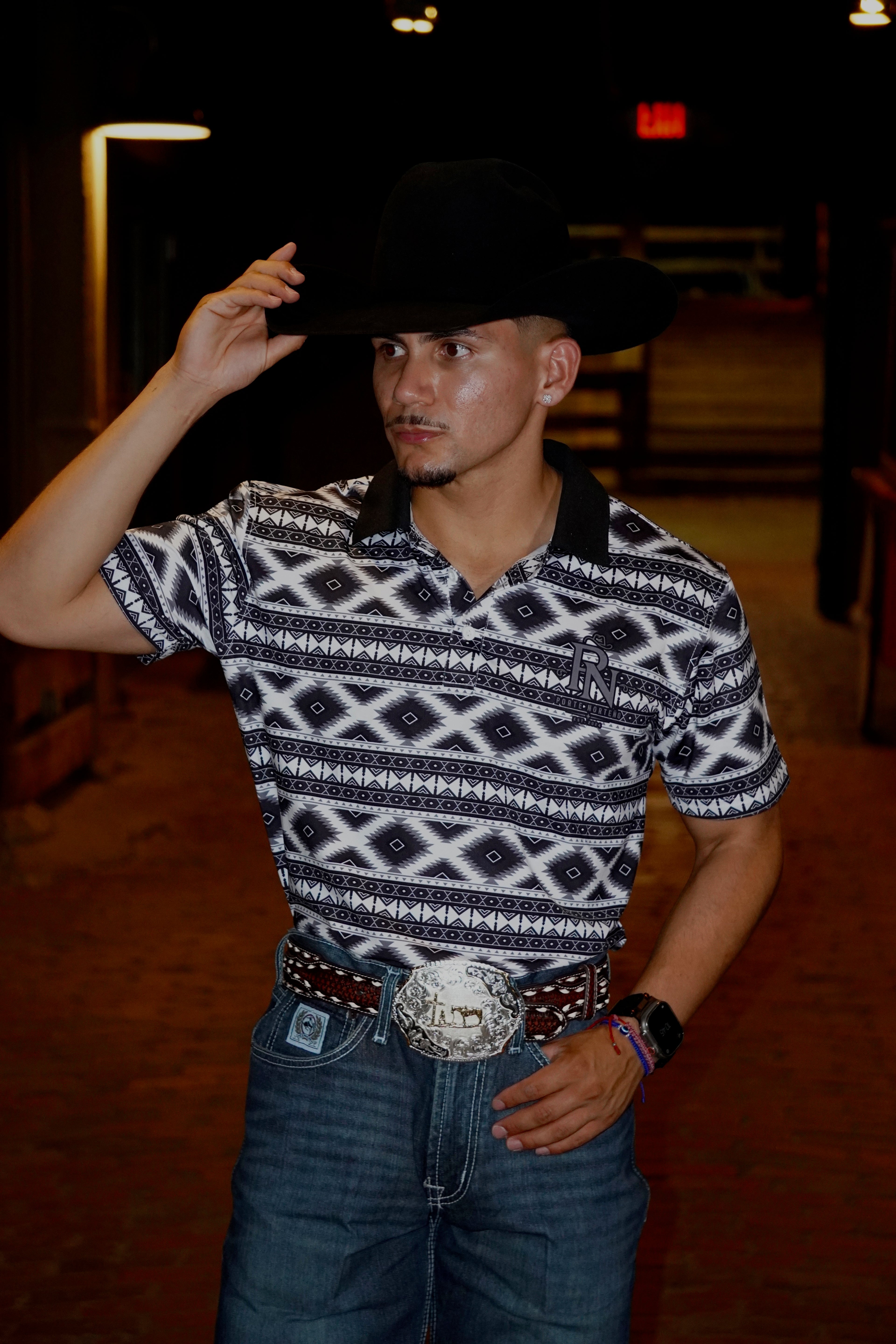 Black with white Aztec polo