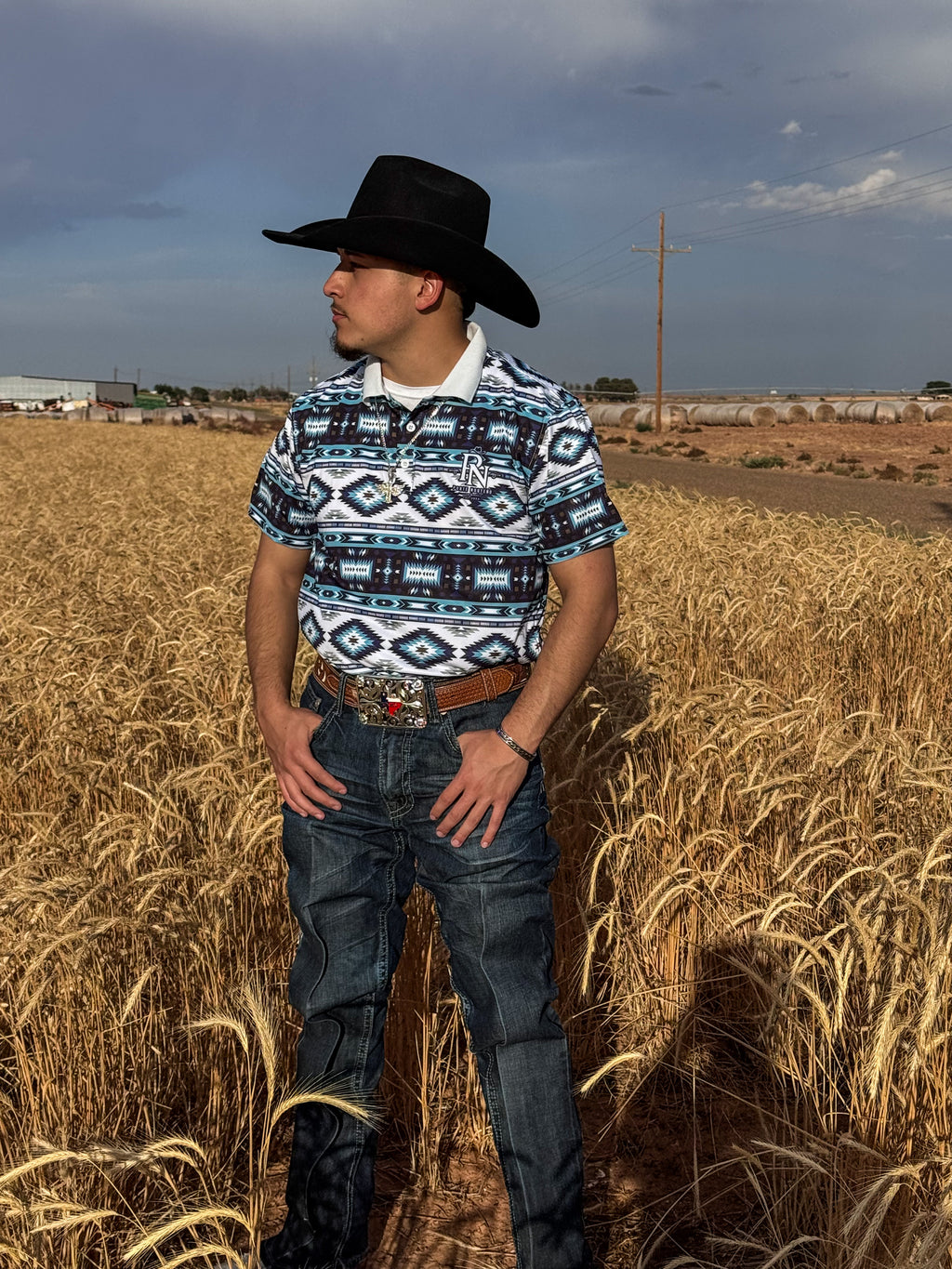 Aztec Print Polo-Blue