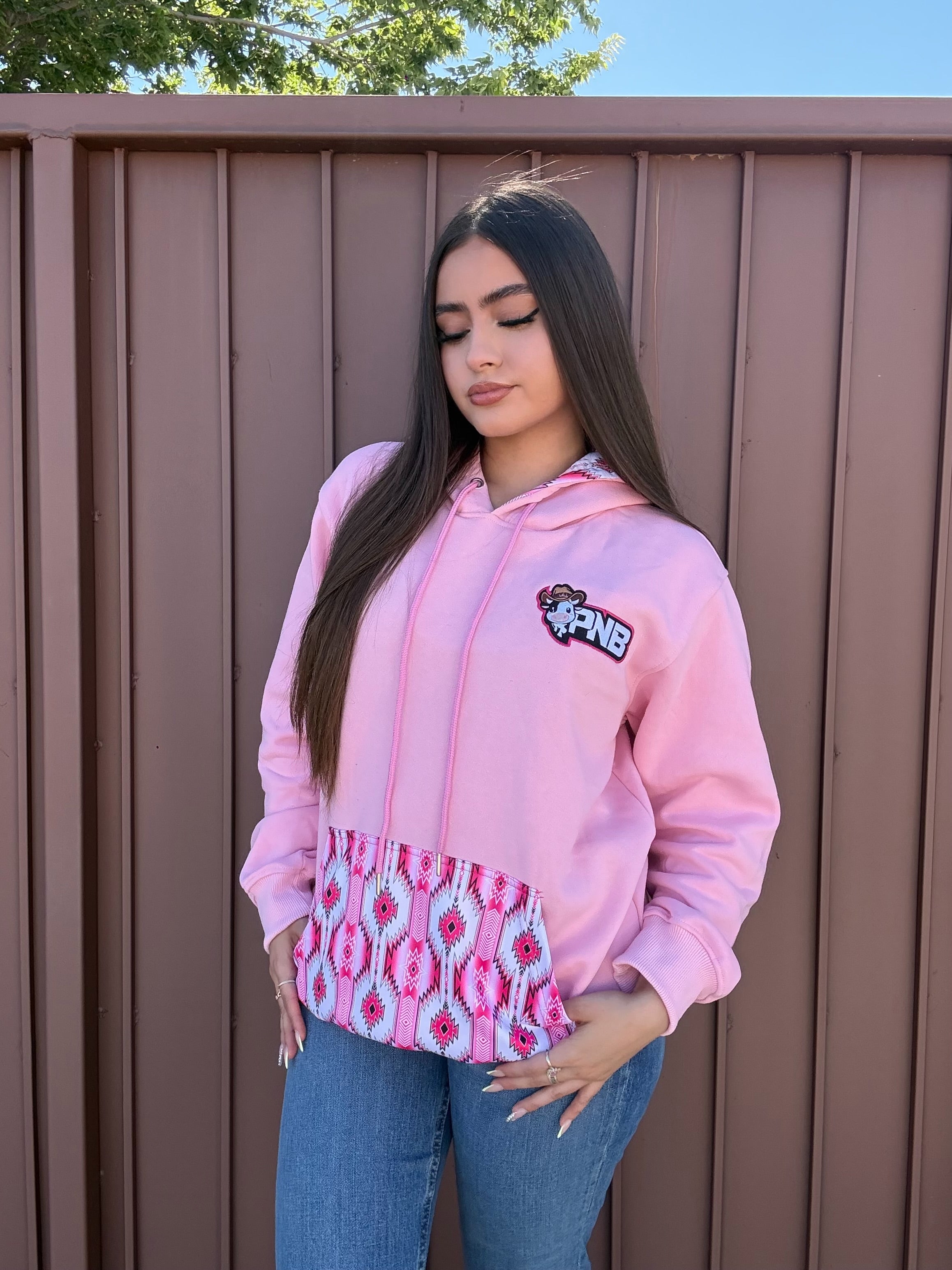 Pink Aztec Print Hoodie