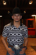 Black with white Aztec polo